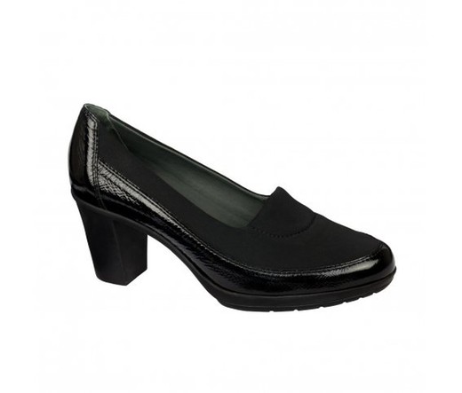 Scholl zapato negro Milli cómoda con linea charol y tacón elegante